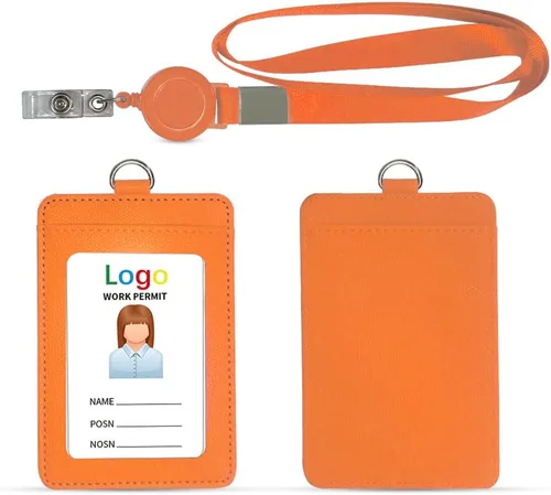 Vista 8 de HYCOPROT Soporte para tarjetas de identificación con cordón, retráctil, de piel sintética, vertical, horizontal, para tarjetas de identificación