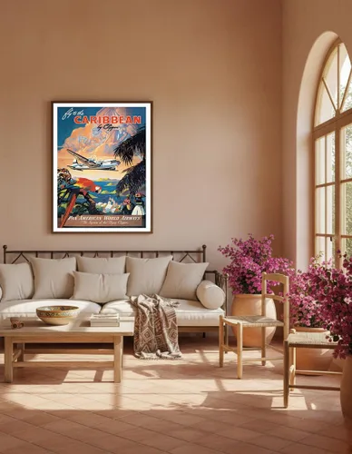 Vista 5 de Pacifica Island Art Póster de viaje de aerolínea vintage de Mark Von Arenburg c.1940s, cartel de metal vintage con texto en inglés "Fly to the