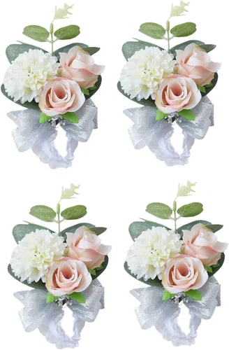 Vista 3 de MOJUN Ramillete de flores para boda, para novia, para dama de honor, para planificar, para boda, ramillete de mano, paquete de 1