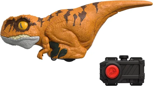 Vista 10 de Mattel Jurassic World Dominion - Juguete de dinosaurio sin jaula con movimiento y sonido controlados por clicker, figura de acción de dinosaurio rojo
