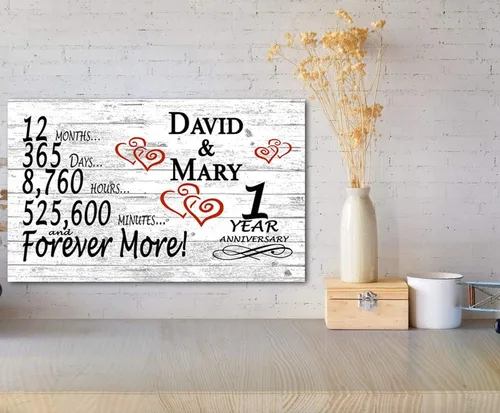 Vista 5 de Letrero personalizado de aniversario de 1 año, regalo de primer aniversario de boda, regalo para días de pareja, minutos, años, madera maciza, 16.5