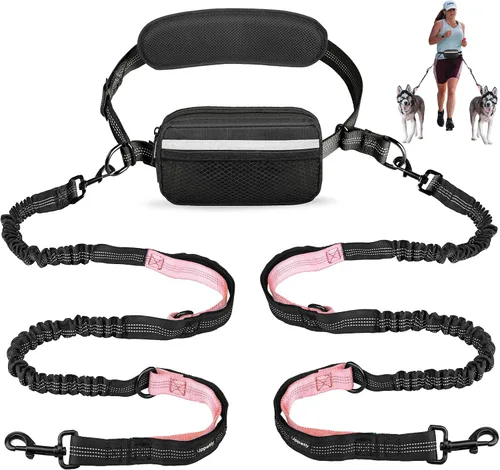 Vista 10 de Uppetly Correa de correr para perros manos libres con cinturón de cintura, cuerda elástica de doble asa retráctil para perros pequeños y medianos