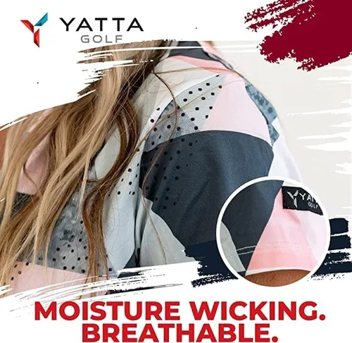 Vista 4 de YATTA Golf Polo de golf prémium para mujer, secado rápido, resistente a las arrugas y absorbe la humedad, trajes de golf para mujer