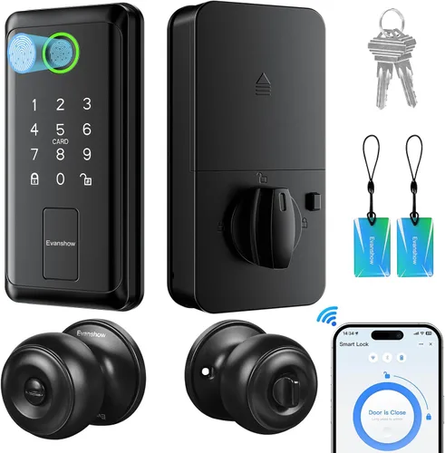 Vista 8 de Cerradura de puerta con teclado con asa, cerrojo electrónico digital con aplicación, bloqueo automático de huellas dactilares de entrada sin llave