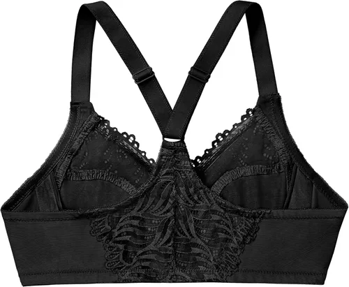 Vista 5 de Glamorise - Brasier para mujer con cierre frontal, espalda en T y varillas Wonderwire, #1246 Negro