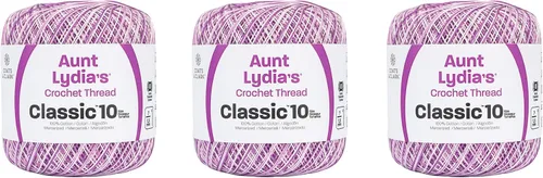 Vista 14 de Aunt Lydia Classic Crochet - 3 unidades de 350y/1,049.9 ft - Natural Tamaño 10 3 capas 100% algodón mercerizado hilo de ganchillo para tapetes