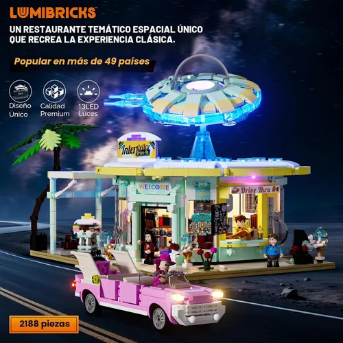 Vista 2 de Lumibricks Interstellar-Diner Juego de Ladrillos de Construcción con Iluminación de la Ciudad - 2188 Piezas Carretera OVNI Restaurante Drive-in