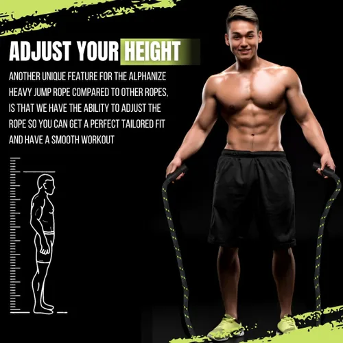 Vista 5 de Cuerda de saltar pesada para fitness de 3 libras, cuerda de saltar con peso con 360 asas giratorias, entrenamiento de cuerpo completo para hombres