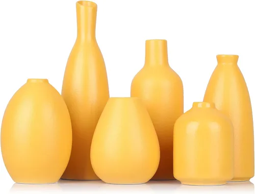 Vista 9 de Paquete de 6 jarrones pequeños de cerámica negra para decoración del hogar, jarrones pequeños y bohemios modernos para centros de mesa a granel