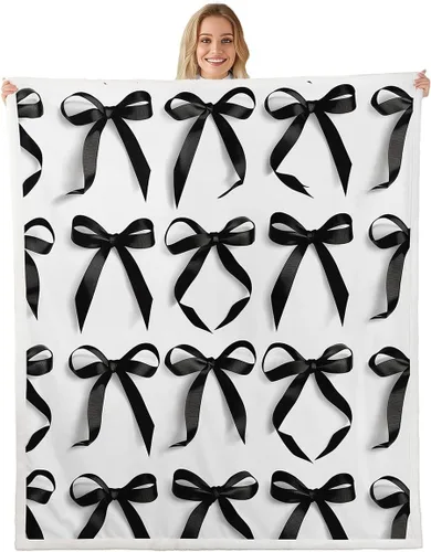 Vista 10 de Erosebridal Black Pink Bow Fleece Throw Blanket 40"x50" - Ultra-Soft for Couch Sofa Bed,Kawaii Cool Bowknot Sherpa Blanket,Princess Style Fuzzy