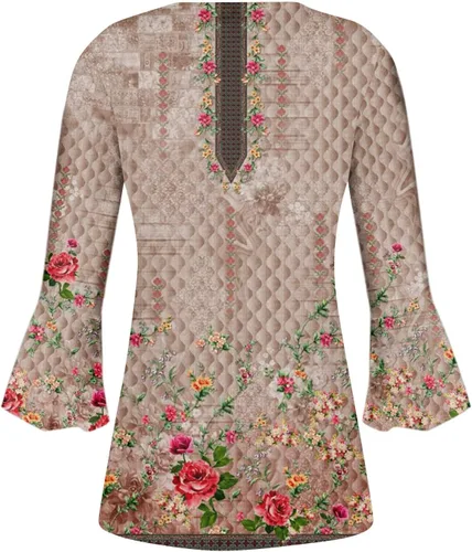 Vista 4 de Camiseta interior bohemia de manga 34 para mujer, para yoga, primavera, con botones, cuello en V