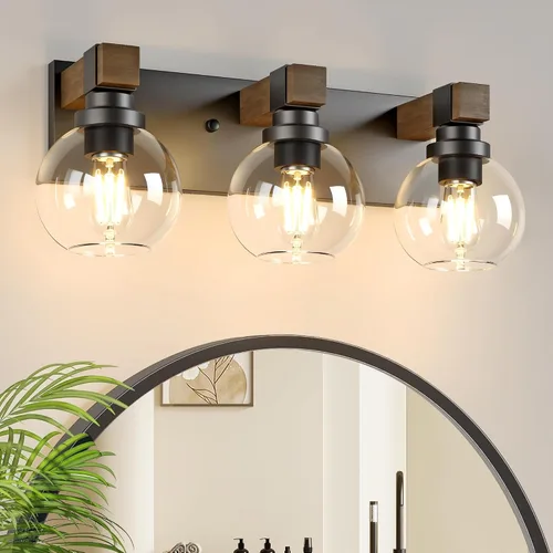 Vista 16 de LmnLvn Lámparas de baño, 3 luces de tocador de color negro mate, modernas lámparas de baño sobre espejo, luces de tocador de granja con pantalla
