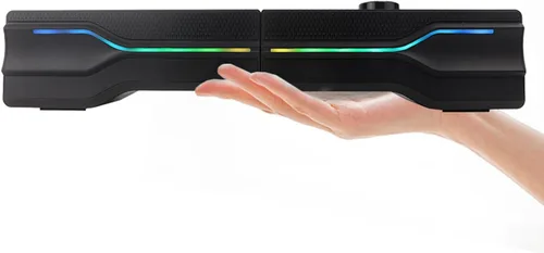 Vista 4 de Altavoz estéreo 2 en 1 de la barra de sonido alimentada por USB de escritorio, luz LED RGB