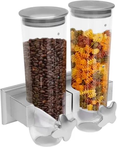 Vista 8 de Dispensador de cereales montado en la pared, contenedor de cereales con taza para cocina, tienda de alimentos, café, tienda de granos (negro)