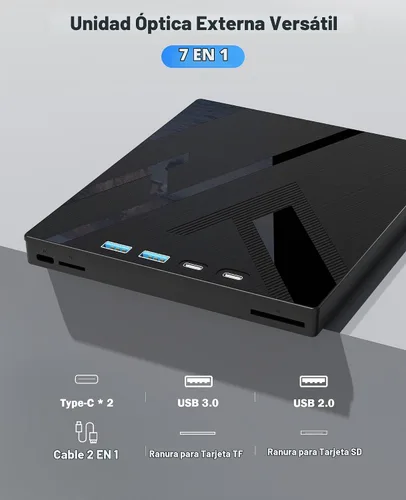 Vista 5 de Wbacon Unidad externa de CD/DVD para ordenador portátil, 7 en 1 unidad