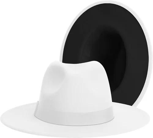 Vista 14 de Wide Brim Fedora Hats for Women & Men Classic Dress Panama Hat Adjustable Felt Hat with Band Todo beige.