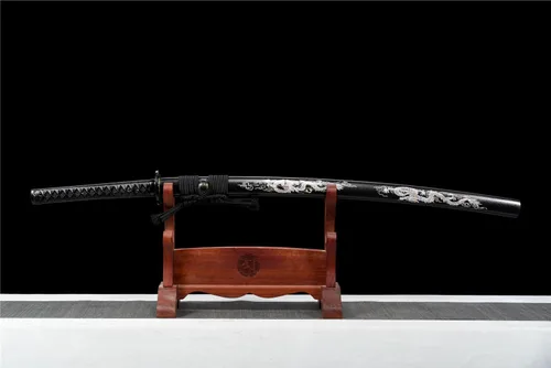 Vista 3 de Black Sword - Katana japonesa de espada completa, espadas largas de acero al carbono de 41 pulgadas Negro-2