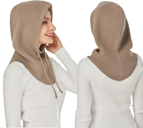 Vista 4 de Facecozy Winter Hats for Women, Wool Blend Hooded Scarf Hat for Women Balaclava Knit Skull Cap Beanie Hat Men Neck Gaiters