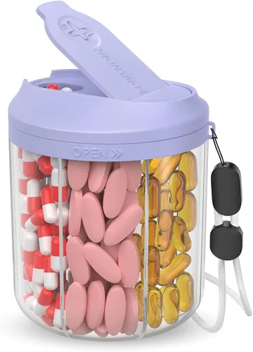 Vista 13 de Hionxmga Dispensador de pastillas con 7 compartimentos grandes, organizador de botellas de píldoras de 4.4 pulgadas de alto x 3.6 pulgadas