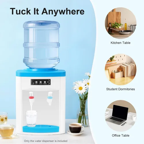 Vista 6 de Enfriador de agua de carga superior con agua fría caliente y temperatura ambiente, dispensador de agua para oficina en casa, dormitorio, dispensador