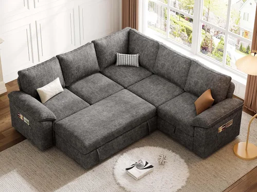 Vista 9 de Sofá modular modular de 85 pulgadas con cama extraíble, sofá cama, gris Gris-oscuro