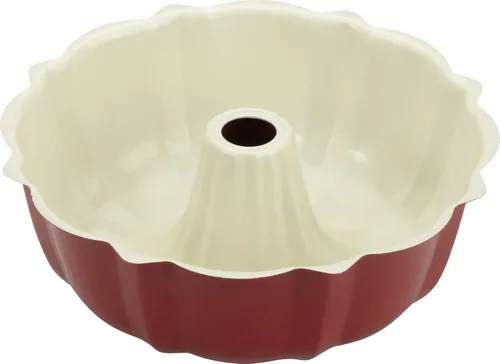 Vista 2 de GoodCook Everyday Sartén de tubo estriado de acero antiadherente de 9.5 pulgadas, blanco y rojo