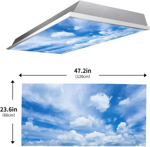 Vista 3 de 2 cubiertas de luz fluorescente, hermosas nubes, escudo magnético de luz para aula, oficina, hogar, 2 x 4 pies Color: 14