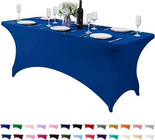 Vista 76 de Mantel de elastano para mesa de 6, 4 o 8 pies, universal, ajustable, para fiestas, banquetes, bodas y eventos, color verde manzana