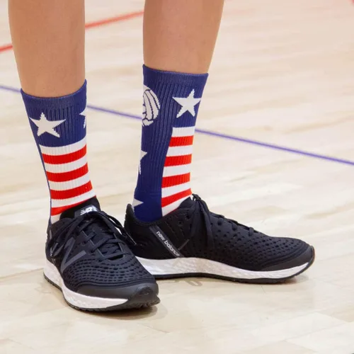 Vista 6 de Crew Woven Mid-Calf Volleyball Socks USA Red & White Blue