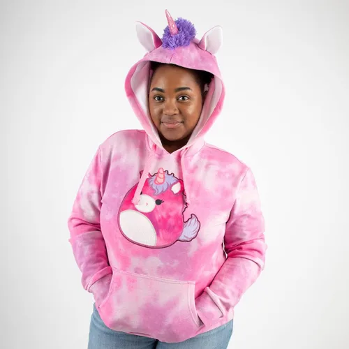 Vista 2 de Bioworld Squishmallows Lola The Unicorn Juniors - Sudadera con capucha rosa para mujer, Rosado