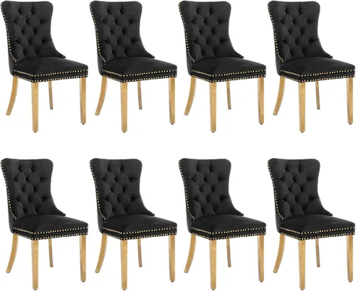 Vista 57 de SoarFlash Juego de 2 sillas de comedor de terciopelo, silla lateral de respaldo alto, silla lateral moderna tapizada de alta gama con botones Beige