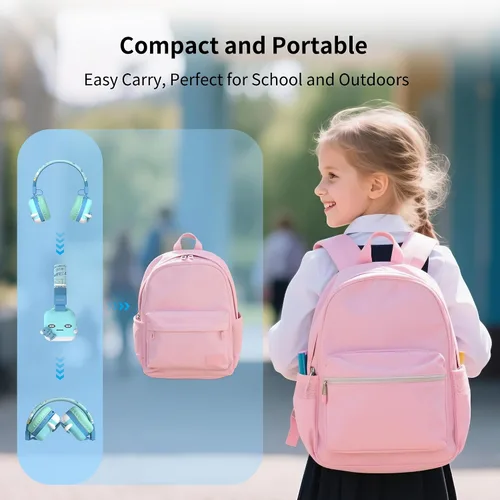 Vista 3 de Auriculares Bluetooth para niños, límite de volumen de 85 dB, ultra suaves sobre la oreja, micrófono incorporado, plegables, diseño de animales