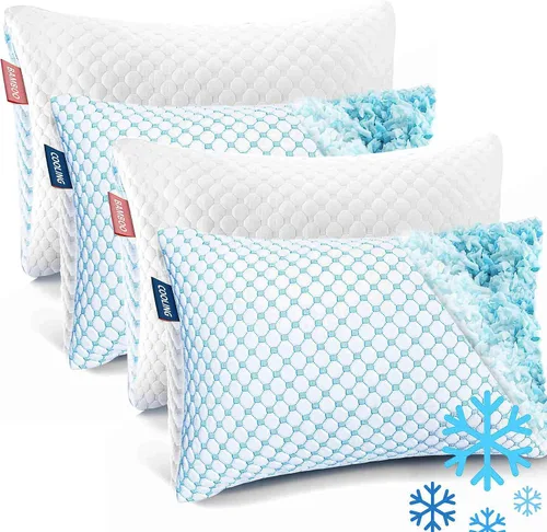 Vista 10 de Nestl Juego de 2 almohadas refrescantes para dormir, almohadas de espuma viscoelástica triturada de lujo tamaño estándar, juego de 2 almohadas