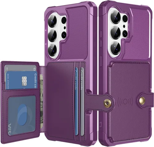 Vista 91 de Funda para Samsung Galaxy S21 Ultra con tarjetero, compatible con soporte magnético para automóvil, resistente a los golpes, resistente, suave, TPU