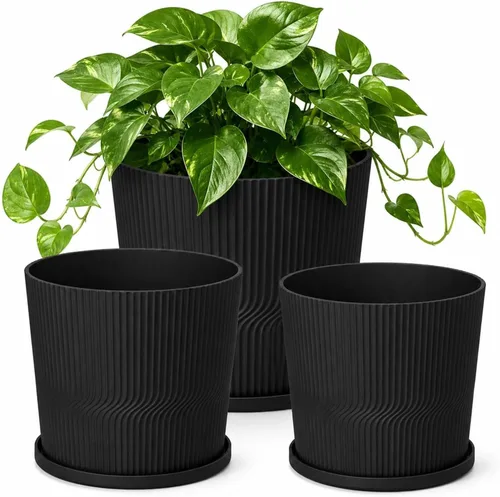 Vista 12 de 5 macetas para interiores, 4.8+5.5+6+6.5+7 pulgadas con platillos y drenaje Negro