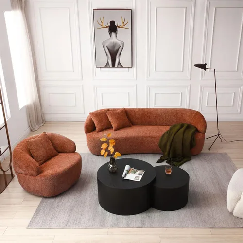 Vista 20 de KEVINSPACE Sofá curvo de 101 pulgadas, 4 asientos, moderno sofá de tela boucle de lujo, sofás de respaldo curvado de mediados de siglo, moderno
