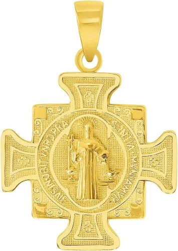 Vista 3 de Colgante de oro amarillo macizo de 14 k con cruz del Santo Padre San Benito (reversible), Oro amarillo, no aplica