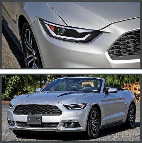 Vista 2 de SPEC-D TUNING Faros proyectores negros con barra LED y animación de inicio compatibles con Ford Mustang 2015-2017, Ford Mustang Shelby 2018-2020