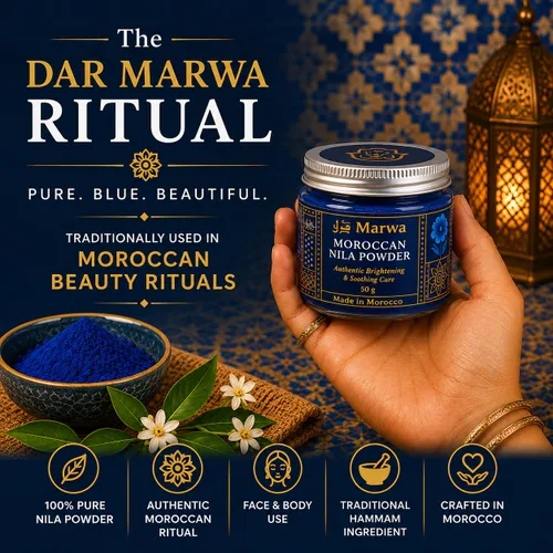 Vista 2 de Máscara marroquí en polvo de nila Polvo de belleza tradicional de hammam azul 1.7 onzas