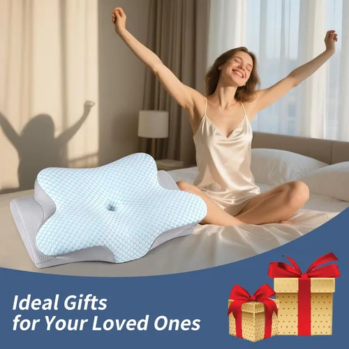 Vista 7 de Almohada cervical para el cuello – Almohada ergonómica para dormir de lado para aliviar el dolor, almohada cervical refrescante para dormir