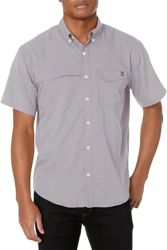 Vista 16 de HUK Men's Tide Point Kc Scott Original Artwork Short Sleeve Shirt, Fishing Button Down Negro