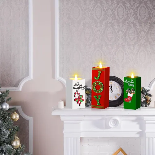 Vista 7 de SiliFine 3 portavelas de Navidad, centros de mesa de Navidad, decoración de madera, candelabros, centros de mesa rústicos, centros de mesa