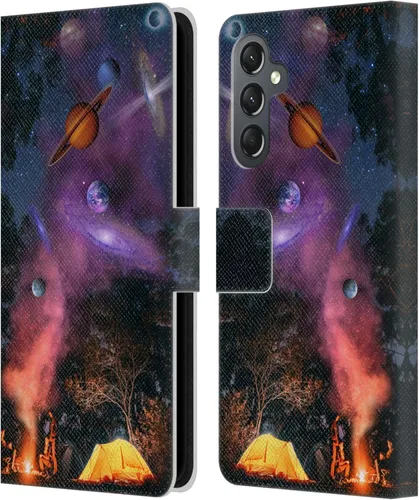 Vista 12 de Head Case Designs Officially Licensed Dave Loblaw Boy Painting Moon Clouds Sci-Fi and Surreal Leather Wallet Case Compatible with Samsung Galaxy A25