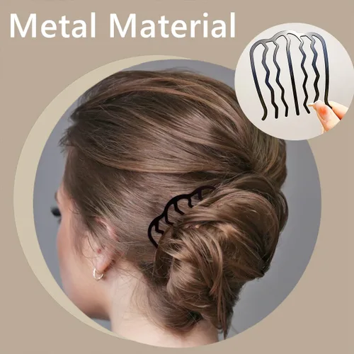 Vista 2 de 6 peines laterales de metal para el cabello, tenedor para el cabello, 4/7 dientes, peine en forma de U, peines para el cabello para moño, accesorios