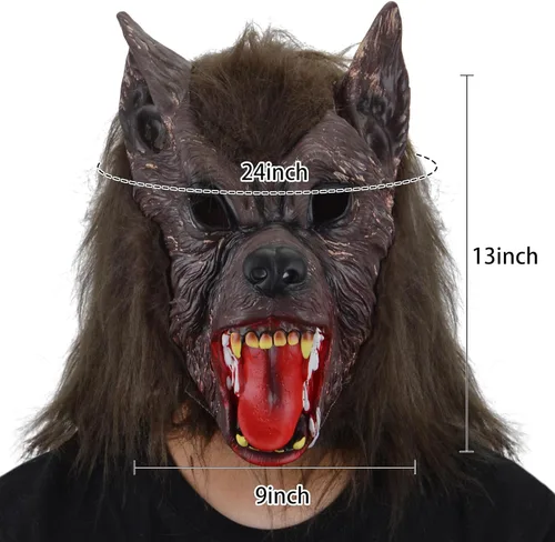 Vista 2 de FREE BEAUTY Máscara de lobo de Halloween, fiesta de cosplay, disfraz de hombre lobo, máscara de hombre lobo, máscara de látex aterrador, máscara