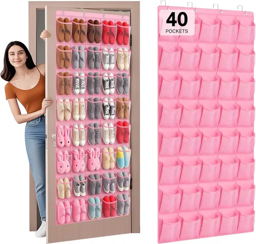 Vista 11 de Organizador de Zapatos para Colgar en la Puerta con 40 Bolsillos - Organizador Colgante de Zapatos de Malla Grande, Perchero para Almacenamiento