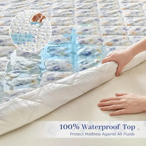 Vista 2 de Tokokimo Sábana bajera ajustable floral individual, sin ruido e impermeable