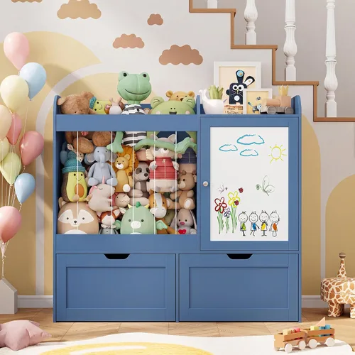 Vista 7 de Organizadores y almacenamiento de juguetes de 40 pulgadas, soporte para animales de peluche con tablero de dibujo magnético, organizador de juguetes