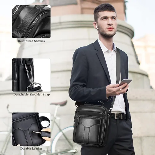 Vista 6 de BAIGIO Men's Genuine Leather Shoulder Bag Messenger Briefcase CrossBody Handbag Satchel Travel bag