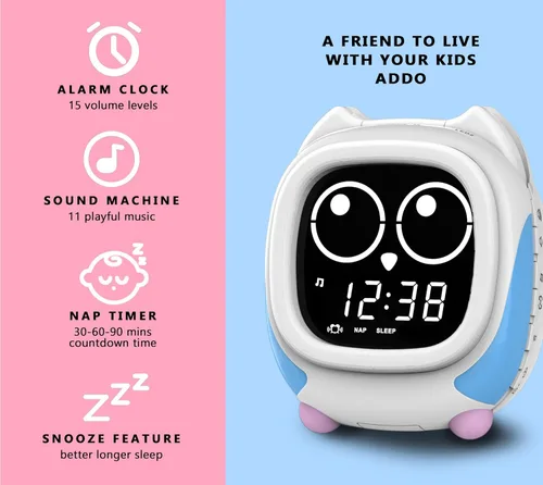 Vista 9 de iTOMA Owl - Reloj de entrenamiento para dormir y despertar para niños, con luz nocturna, ruido blanco, Bluetooth y alarma